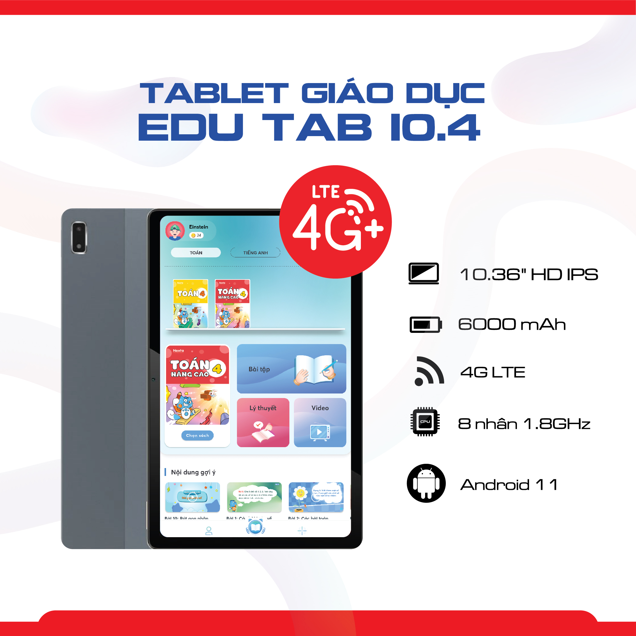 Máy tính bảng Edutab 10.4 &amp; Case da tặng Quà hot Hệ thống quản lý học tập &amp; kiểm soát dành cho Phụ huynh trọn đời - Hàng Chính Hãng