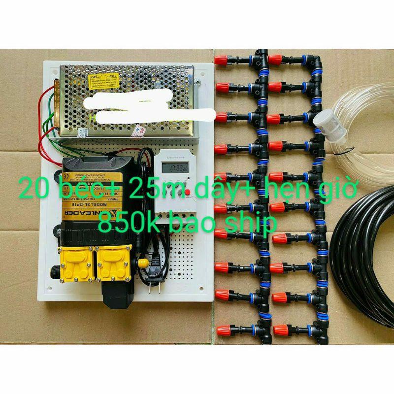 Bộ phun sương bơm đôi 20 30 béc cam tự động tưới cây, tưới lan, tưới rau 20 30m2