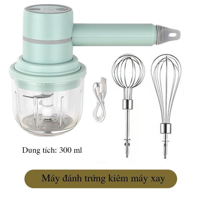 Máy Đánh Trứng Cầm Tay 3 trong 1 đa năng pin sạc nghiền thịt tỏi ớt hạt tiêu đánh sữa cafe mini không dây MDT02