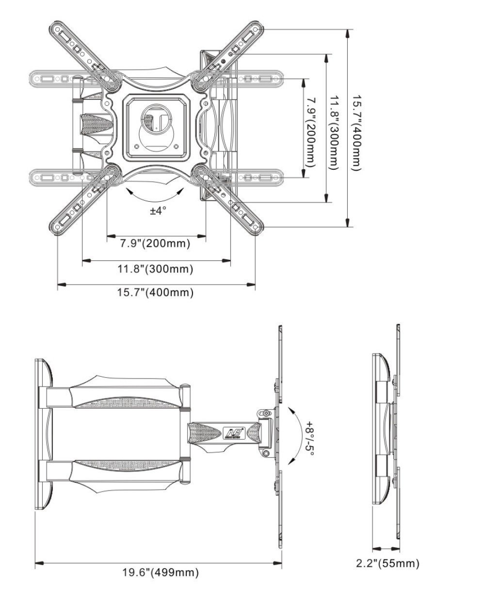 GIÁ TREO TIVI XOAY ĐA NĂNG P4 – DF400  (32-55 Inch) - Hàng Chính Hãng