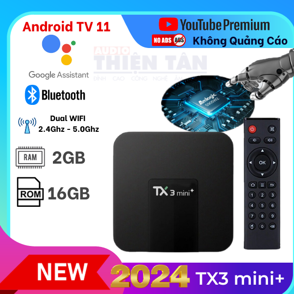 Box TV TX3 mini+ (2024) - Ram 4G/32G  Android TV 11.0 - Chip Amlogic S905W2 - Bluetooth 5.0 - Xem Truyền Hình Đá Banh Miễn Phí - Hàng Nhập Khẩu