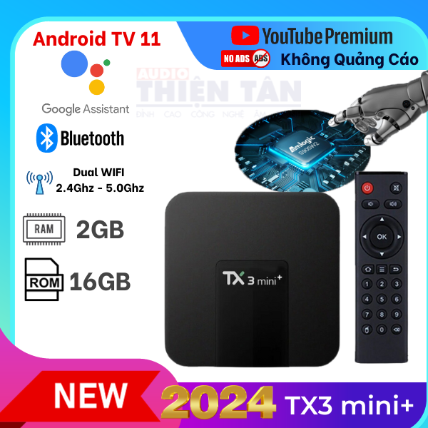 Box TV TX3 mini+ (2024) - Ram 2G/16G  Android TV 11.0 - Chip Amlogic S905W2 - Bluetooth 5.0 - Xem Truyền Hình Đá Banh Miễn Phí - Hàng Nhập Khẩu