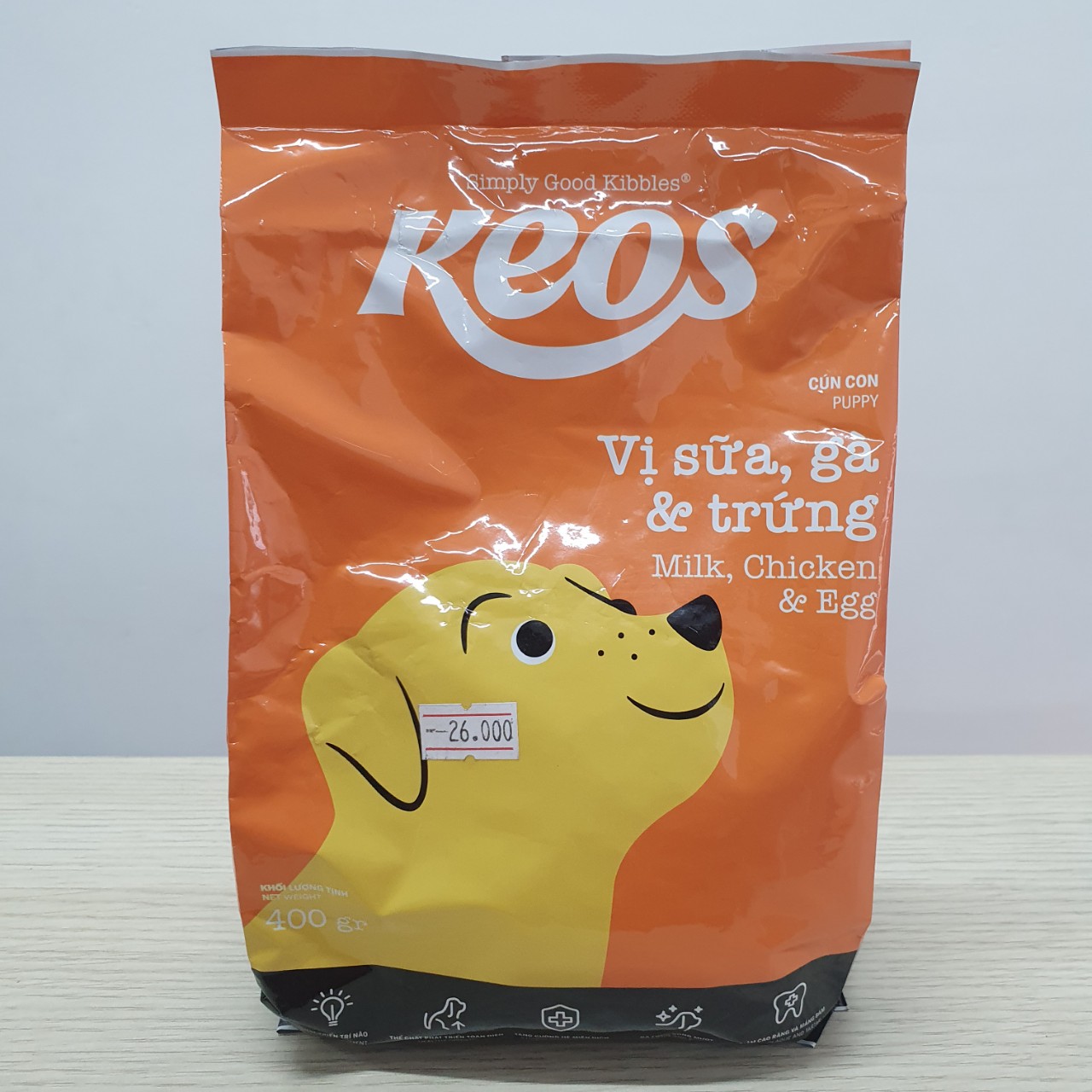 Thức ăn hạt KEOS cho chó con vị trứng, gà và sữa gói 400g - 1.5kg