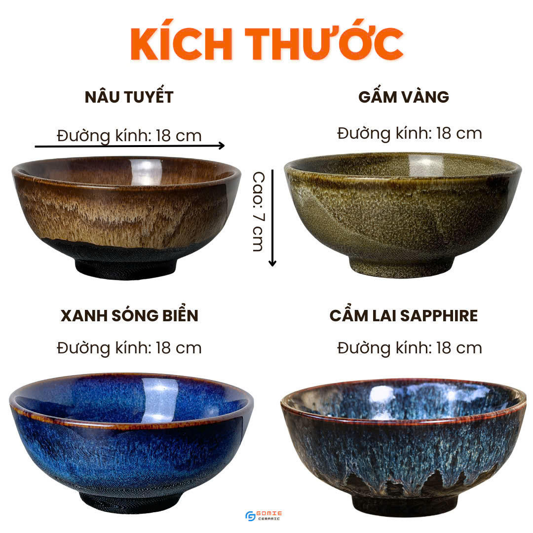 Bát tô phở, tô canh cao cấp D16H7 GOMIE CERAMIC BÁT TRÀNG, men hỏa biến cao cấp