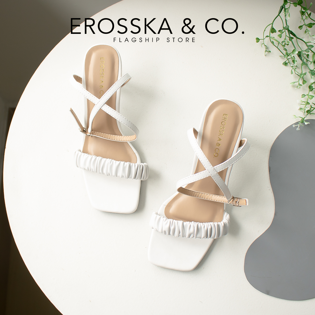 Erosska - Giày sandal cao gót nữ mũi vuông phối dây quai mảnh cao 8cm - EB044