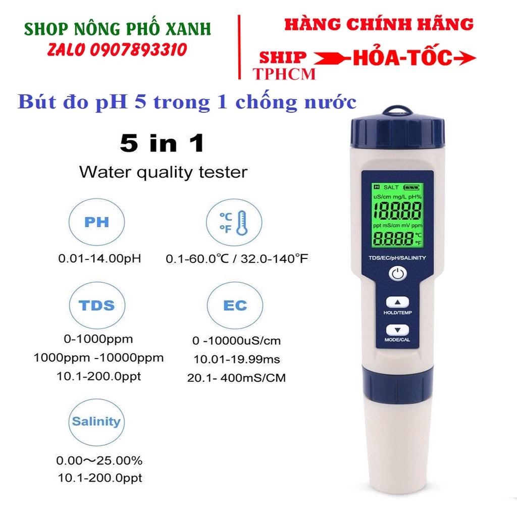 Bút đo độ mặn của nước 5 trong 1 pH/TDS/EC/độ mặn/nhiệt độ kèm 3 gói pH chuẩn