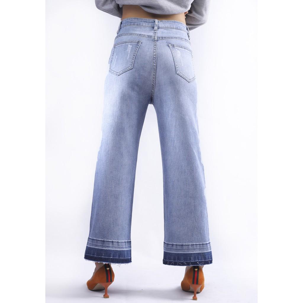 Quần Jean Nữ KHJ ,Ống Voi , Lỡ , Lai Kiểu , Xanh Lợt