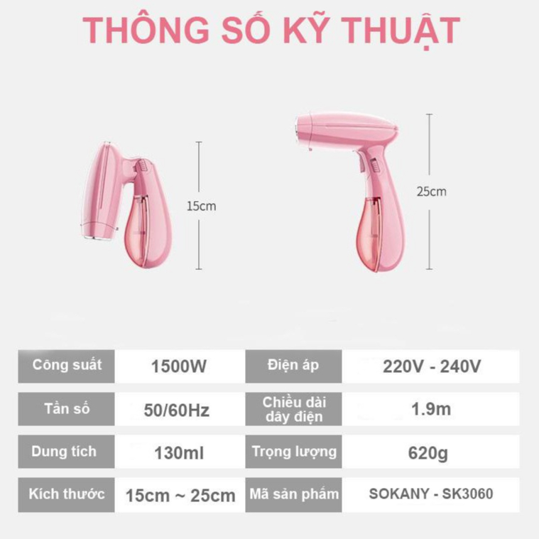 Bàn Là Hơi Nước Cầm Tay SK3060 Công Suất 1500W, Bàn Ủi Hơi Nước Cầm Tay Mẫu Mới 2022 ZA65