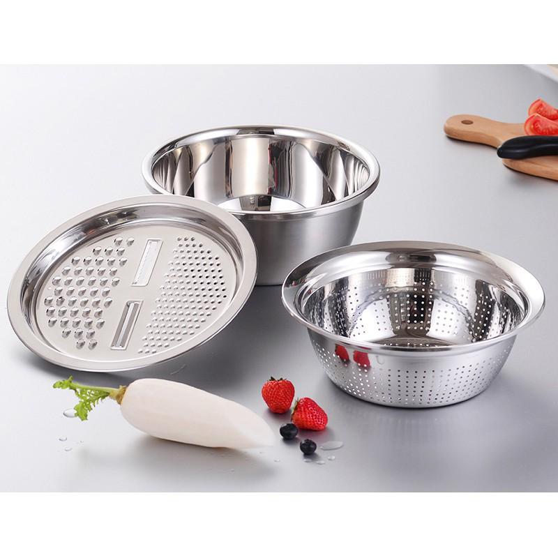 Bộ nạo củ quả INOX đa năng kèm rổ đựng 3IN1 - tặng nạo Inox rời, khăn lau