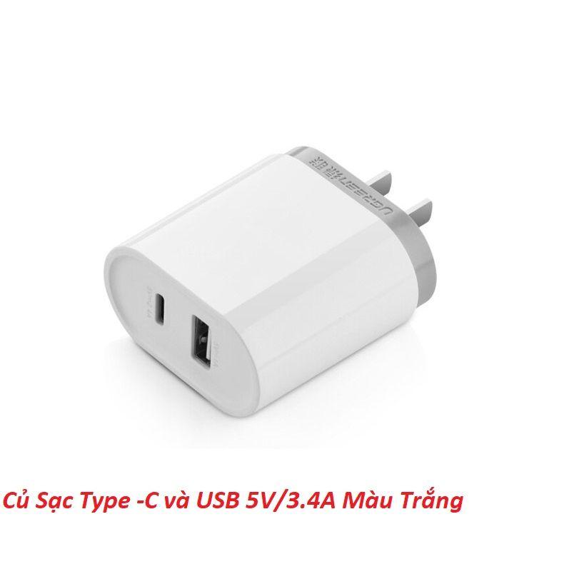 Ugreen UG30321CD104TK 5V 3.4A sạc Usb A và type C màu trắng - HÀNG CHÍNH HÃNG