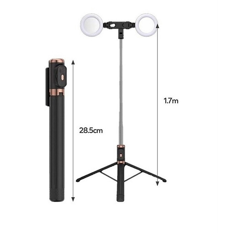 Gậy selfie chụp ảnh, livestream quay video, có 2 đèn fill light, tự sướng du lịch, điều khiển từ xa 10 mét lướt tiktok, ứng dụng mạng xã hội - Hàng chính hãng