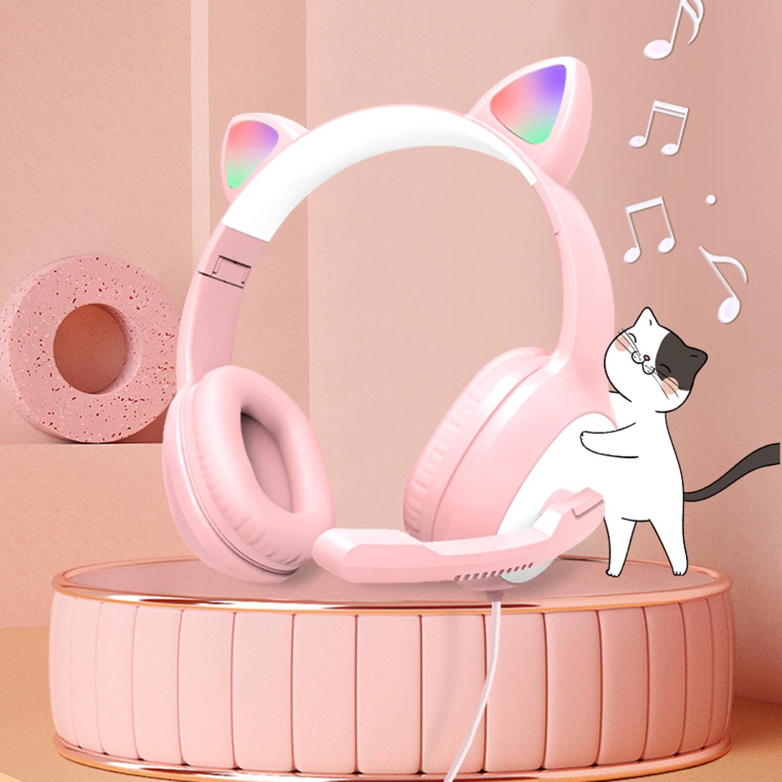 Surround Sound Wired Headset LED Light for Games Computer TV pink