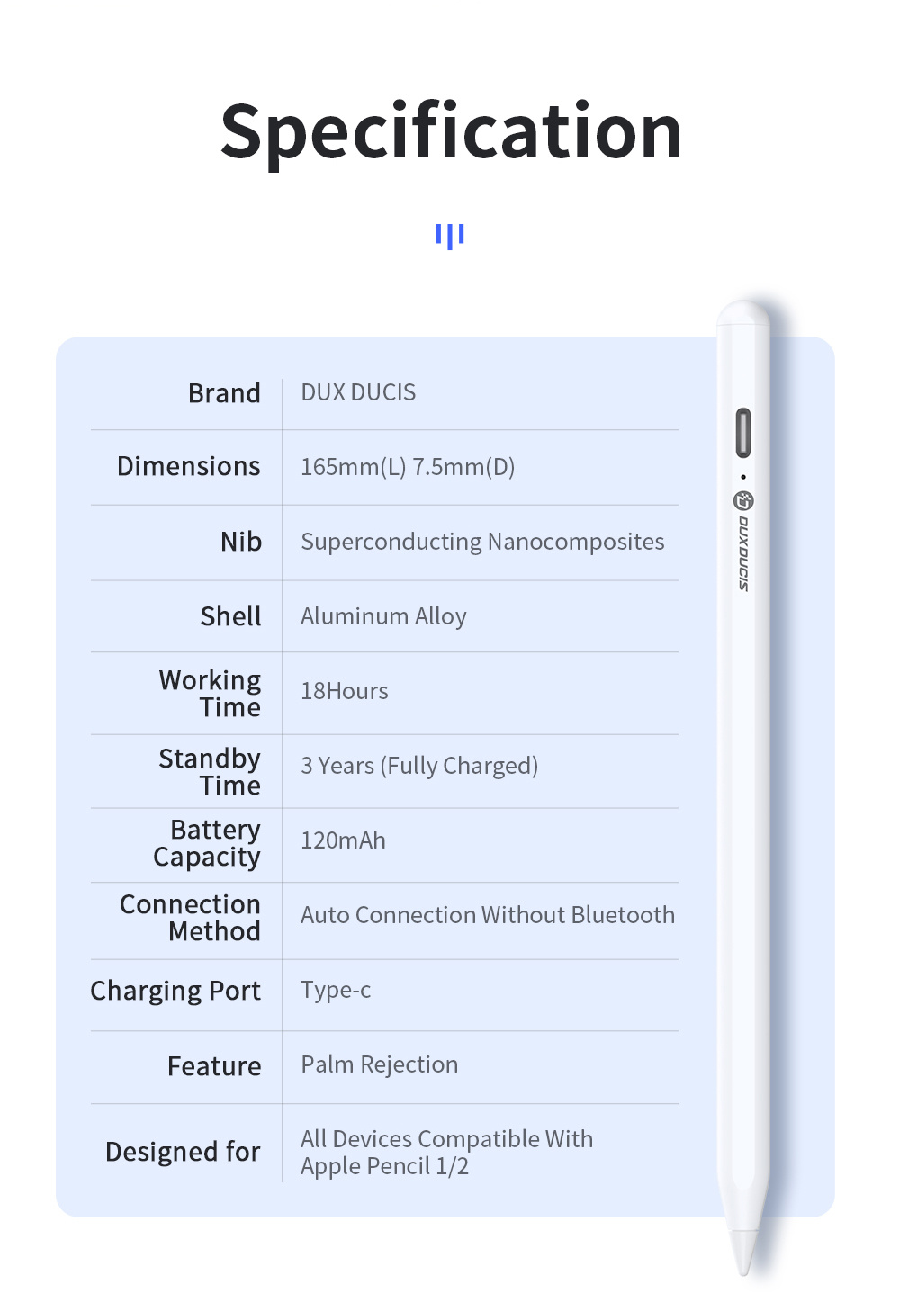 Bút cảm ứng Dux Dicis Palm Rejection Stylus Pen (Super Version) dành cho iPad Pro/ Ipad Air/ Ipad Mini/ Ipad Gen 6,7,8,9,10 - Hàng chính hãng