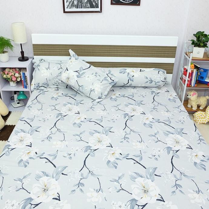 Bộ ga chun và 2 vỏ gối cotton poly - Mẫu hoa ghi siêu đẹp