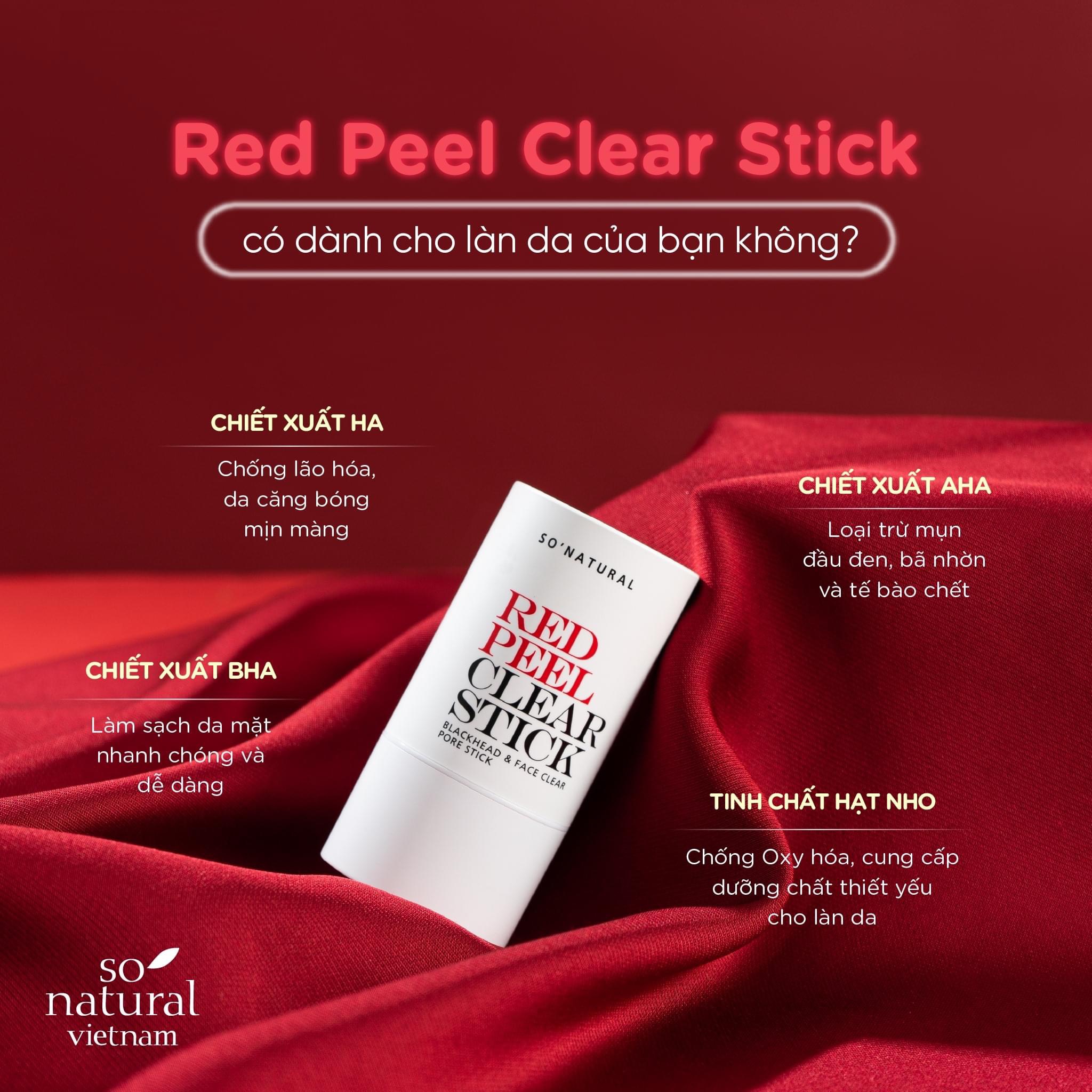 Thanh Lăn Trị Mụn Đầu Đen So’Natural Red Peel Pore Clear Stick Hàn Quốc