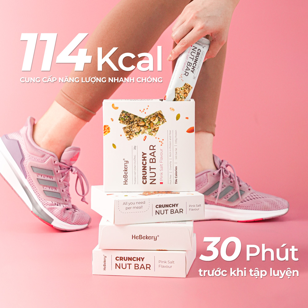 [COMBO 3 HỘP] Thanh Năng Lượng Siêu Hạt Muối Hồng 114Kcal - Crunchy Nut Nutrition Bar Hebekery By Granola Hebe