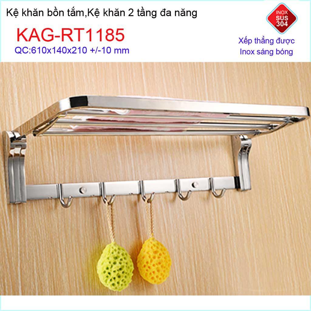 kệ máng khăn đa năng bầu lật, kệ treo khăn nhà tắm inox SUS304 3in1 KAG-RT1185- treo khăn + phơi khăn + móc khăn