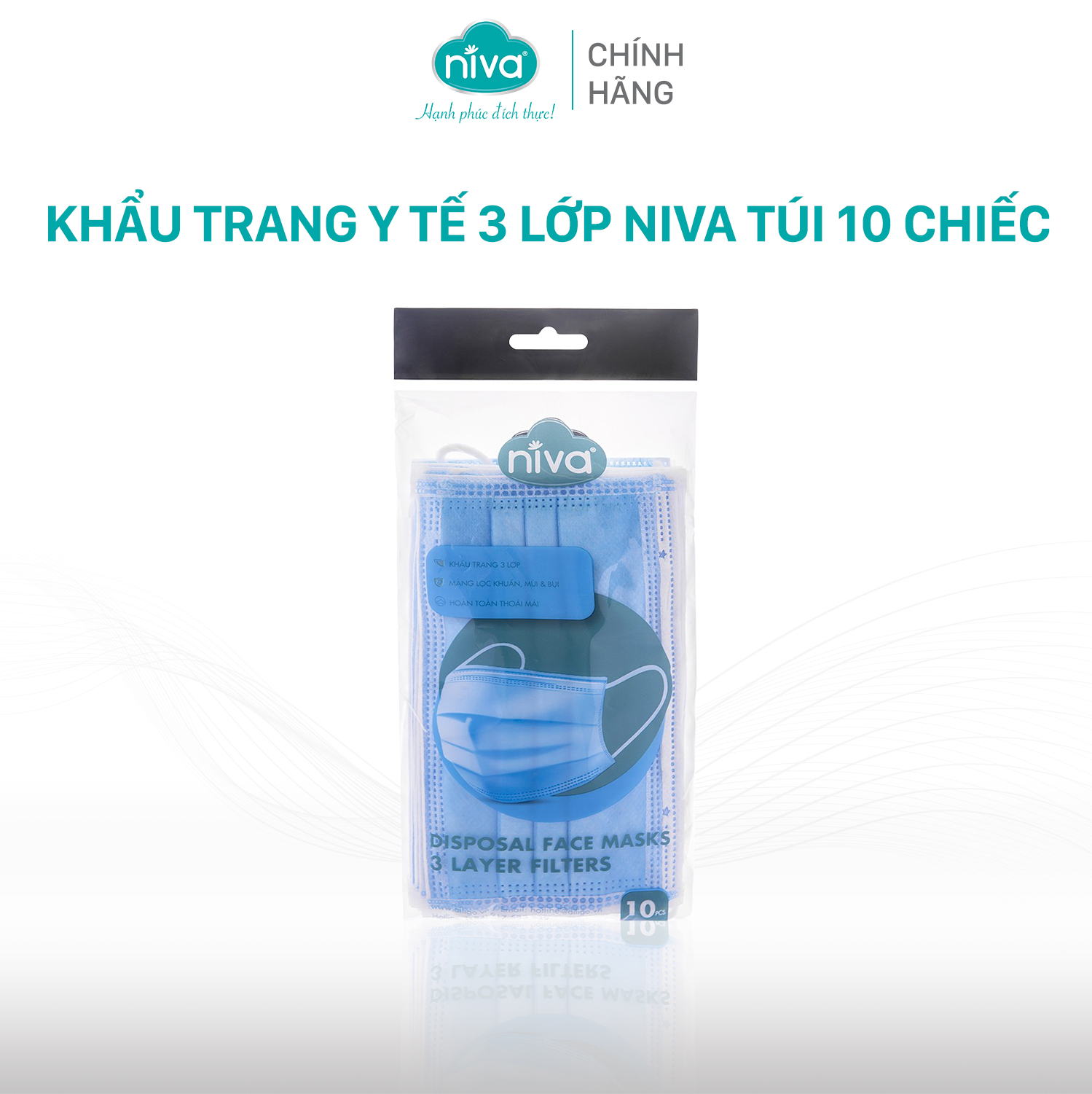 Khẩu Trang Y Tế 3 Lớp Niva Gói 10 Cái Kháng Khuẩn, Ngăn Khói Bụi, Vi Khuẩn Hàng Chính Hãng
