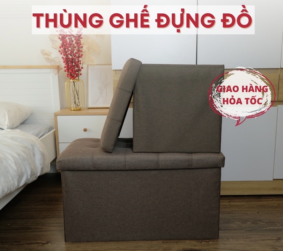 Bộ 2 Ghế kiêm hộp đựng đồ chất vải oxford 600D sang trọng size L 39x39xcao40cm và XL 70x39xcao40cm