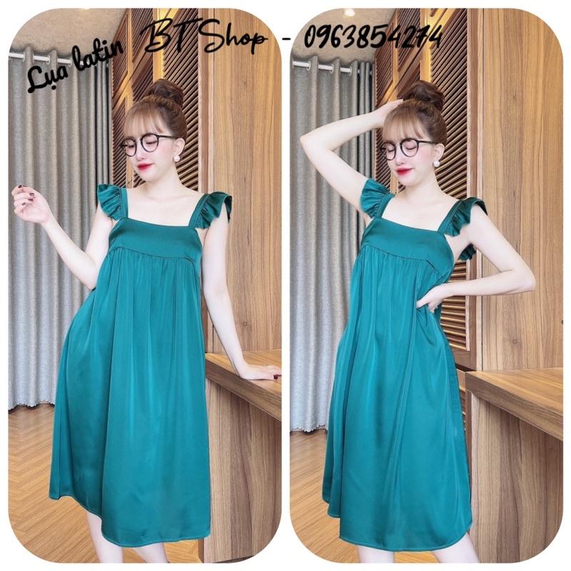 Váy đầm ngủ mặc nhà lụa latin màu trơn freesize 42-57kg