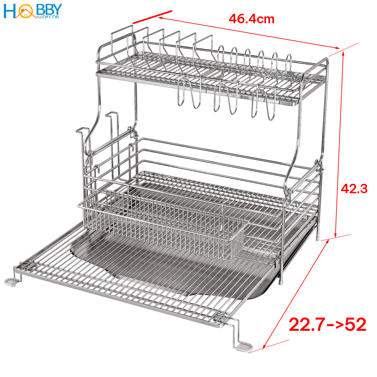 Kệ chén 2 tầng đa năng co giãn inox 304 cao cấp Hobby home decor KC5