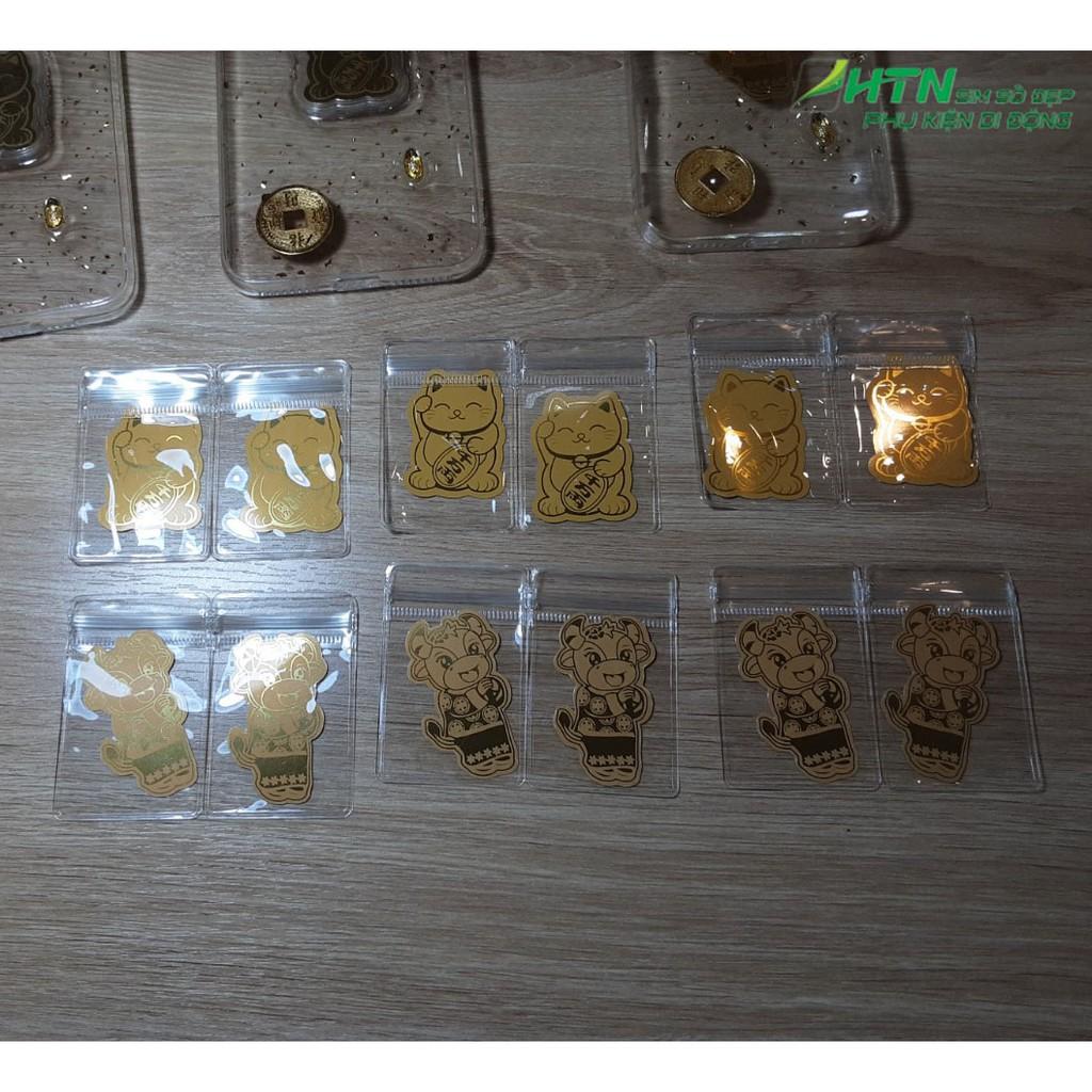 Miếng dán mèo thần tài, trâu vàng phong thủy mạ vàng để vào ốp điện thoại, ví, tủ tiền, bàn thờ chiêu tài lộc mang đến mai mắn