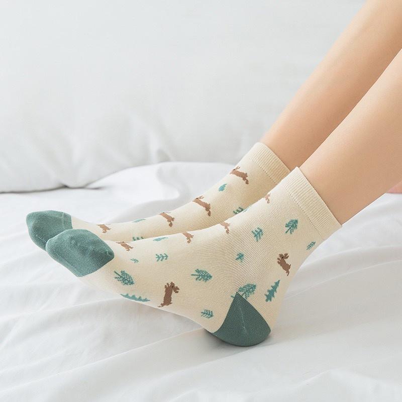 Vớ cổ cao Muzini tất nữ cotton họa tiết dễ thương TN105