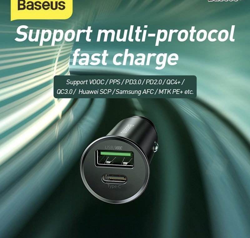 Tẩu Sạc Xe Hơi Hỗ Trợ Sạc Nhanh VOOC Baseus Circular Metal PPS Quick Charger Car Charger ( 30W , VOOC , Aluminum Alloy)  Hàng Chính Hãng