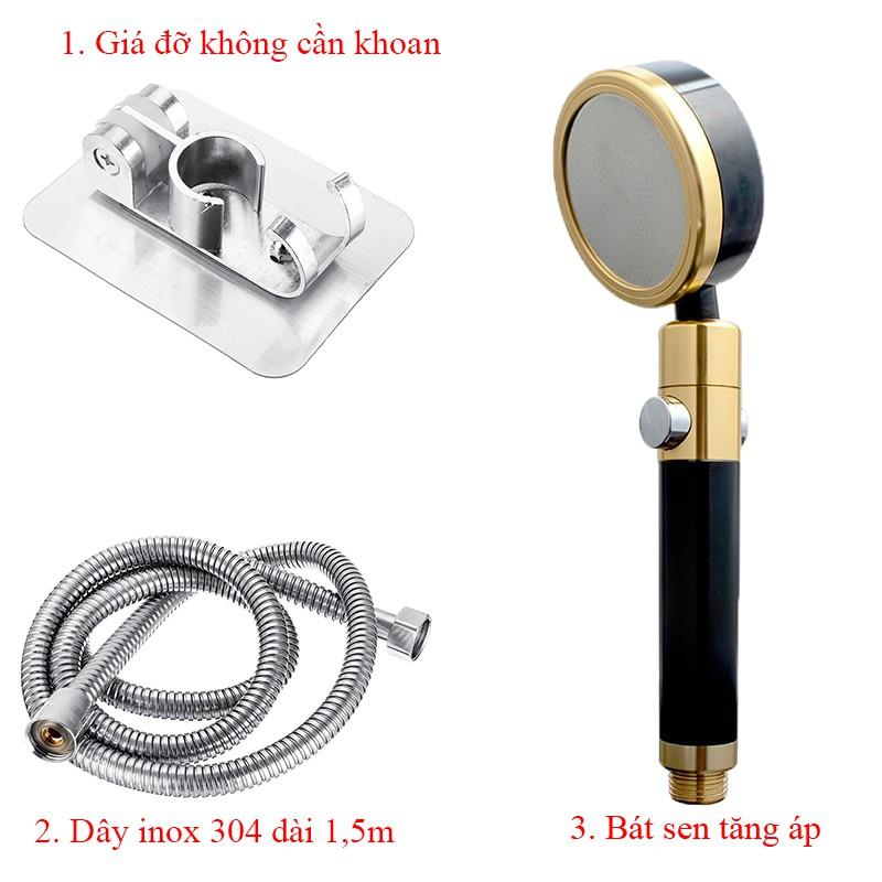 Bộ vòi sen tăng áp có nút bật tắt nước bằng hợp kim nhôm màu vàng đen chống oxi hóa cao cấp