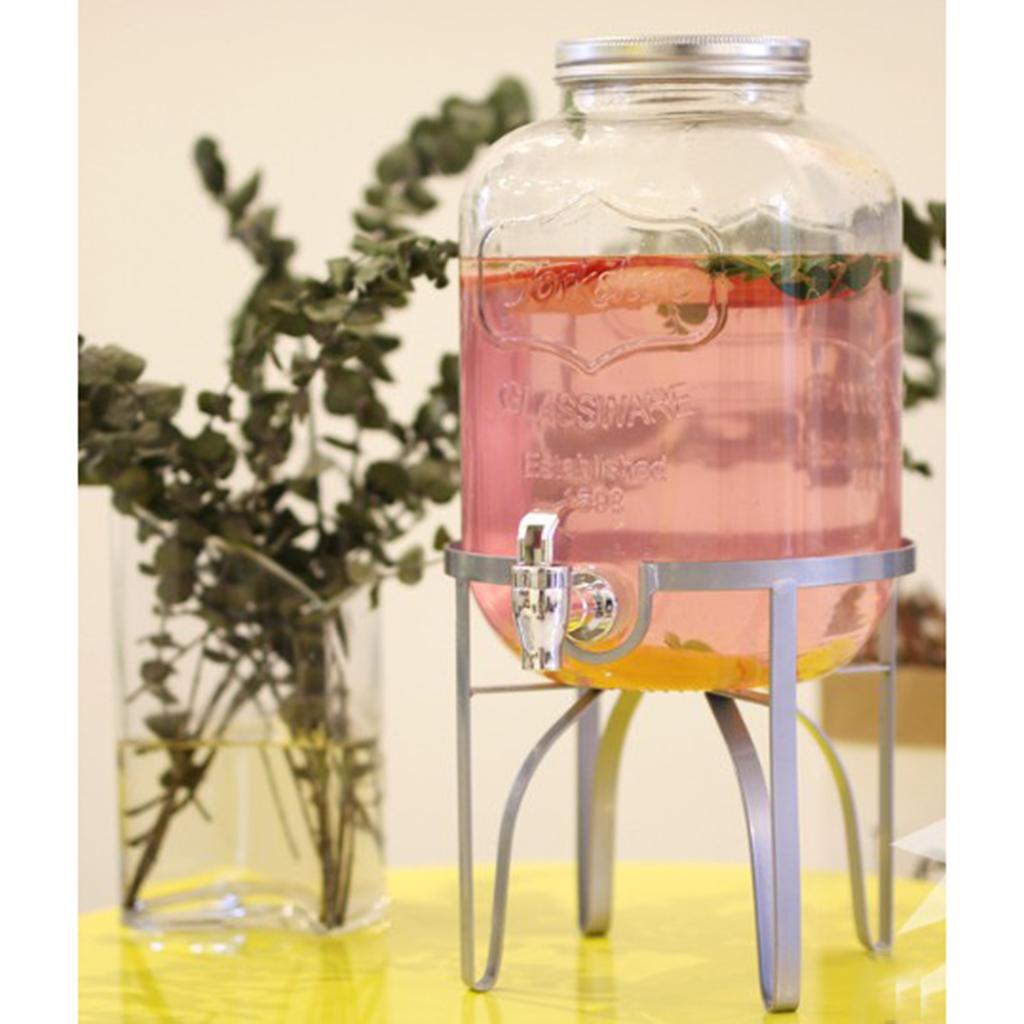 2xGlass Jar Drink Dispenser Metal Stand Basket Party Tea Wines Holder Silver M