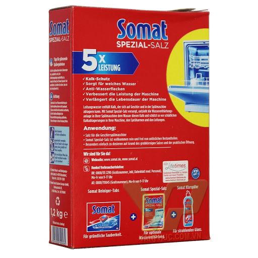 Muối rửa ly chén chuyên dùng cho máy Somat Special Salt 5x - Chính hãng Đức 1,2 Kg