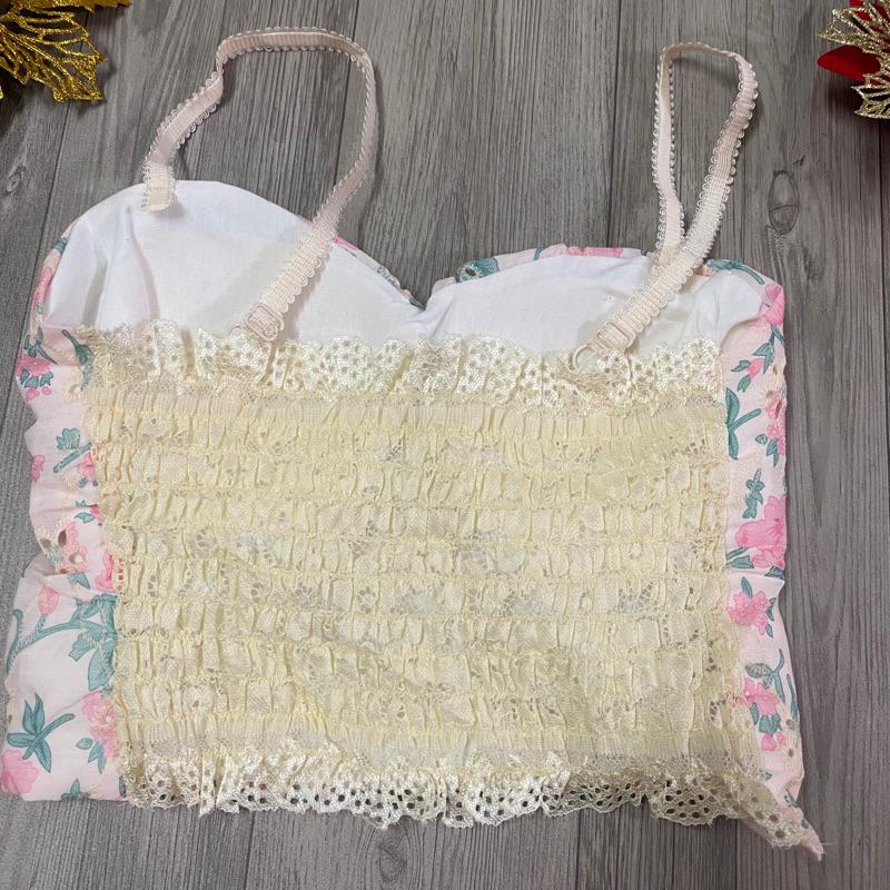 Áo bra 2 dây hoa nhỏ xinh có đệm mút chun lưng nhún ngực cho nữ