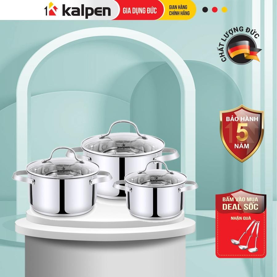 Bộ Nồi INOX 304 Cao Cấp 5 Đáy Lermat Size 16-20-24cm Model L1 Hàng Chính Hãng KALPEN-GIA DỤNG ĐỨC Bảo Hành 2 Năm