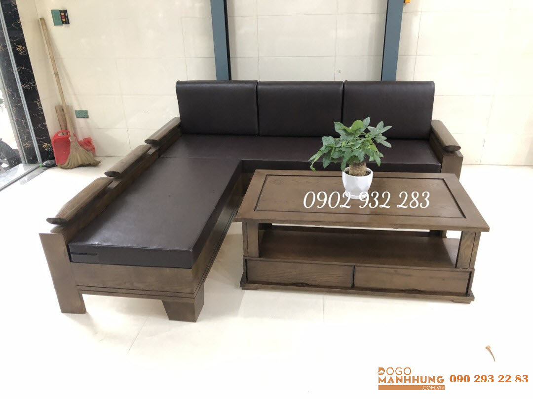 Bộ sofa góc L gỗ sồi có nệm 2m x 1m80
