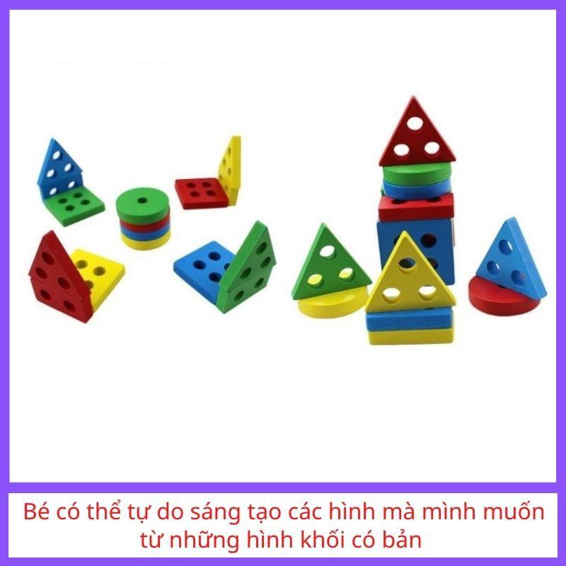 Đồ chơi montessori thả hình 4 cọc bằng gỗ cho bé