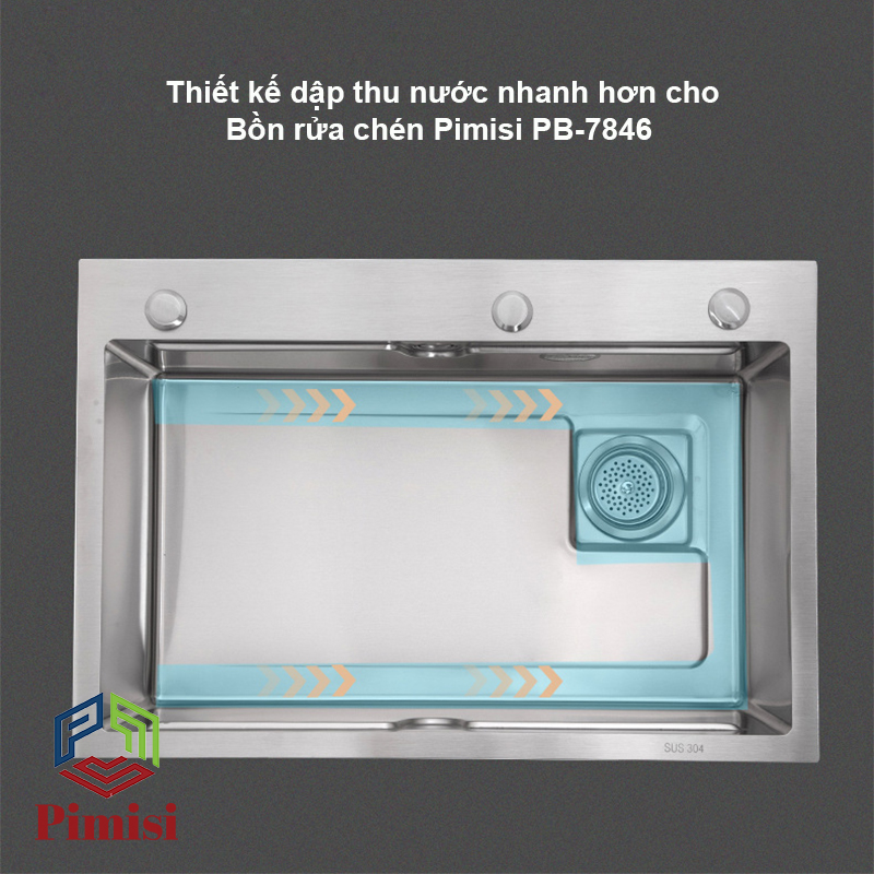 Chậu Rửa Bát Inox 1 Hố To Pimisi PB-7846 Luxury Làm Từ Thép Không Gỉ Inox Cao Cấp Kiểu Ngăn Lớn 1 Hộc, Kèm 1 Khay Bồn Rửa Chén Nhỏ Đơn Phụ Gác Chậu -  Tháo Rời Với Đầy Đủ Phụ Kiện Xi Phông, Gắn Được Cả Bán Âm - Dương Bàn Đá Bếp | Hàng Chính Hãng