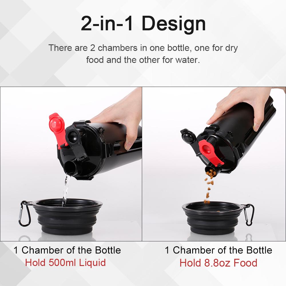 Chai nước cho thú cưng đi dạo 2 in 1 vừa đựng nước vừa có ngăn đựng thức ăn