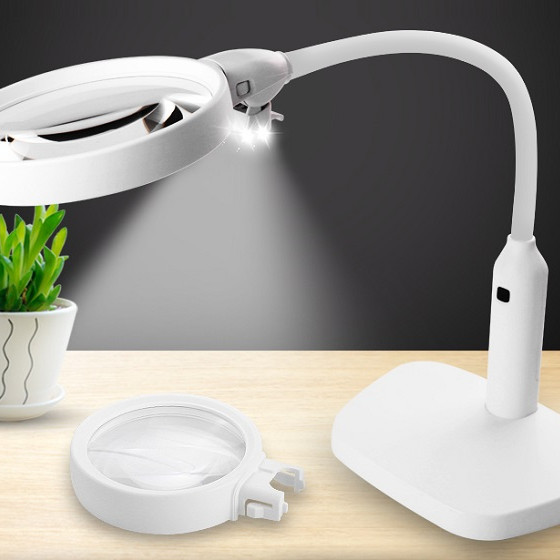 Kính lúp 10X có đèn tích hợp kẹp bàn và để bàn tiện lợi, thiết kế sang trọng, đẹp mắt M763