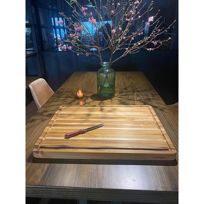 Thớt gỗ Teak cao cấp siêu cứng không mùn, chống nứt, có rãnh 61 x 43 cm - Thớt gỗ trang trí đồ ăn Wood Cutting Board