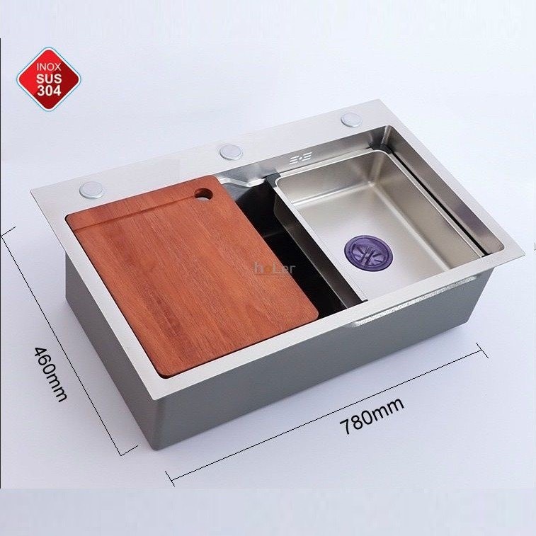 Bồn chậu rửa chén bát inox 304 1 hố lớn 78x46cm dày 3.5 li