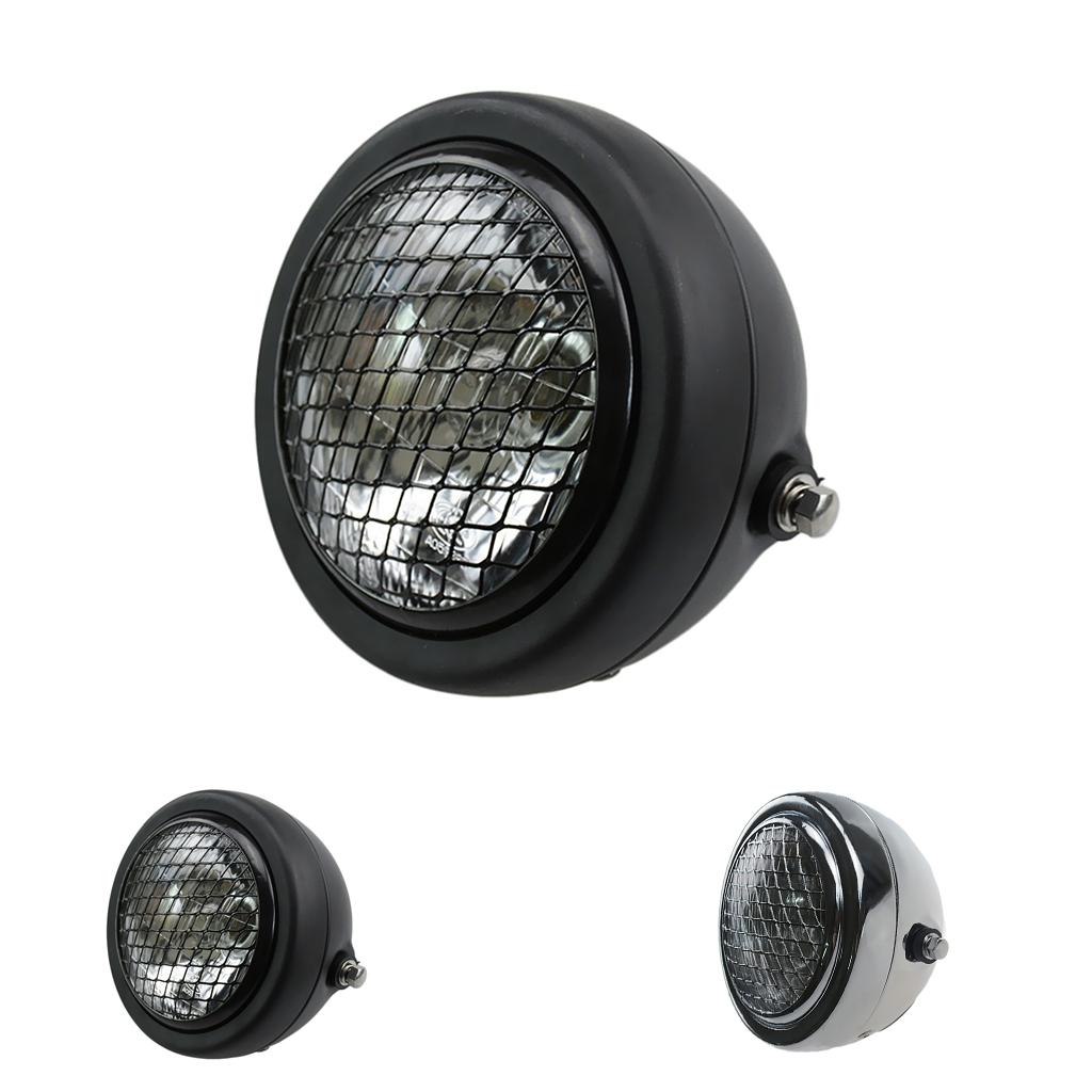 Black Retro Motorcycle Headlight with Grill Cover for Most Motorcycle