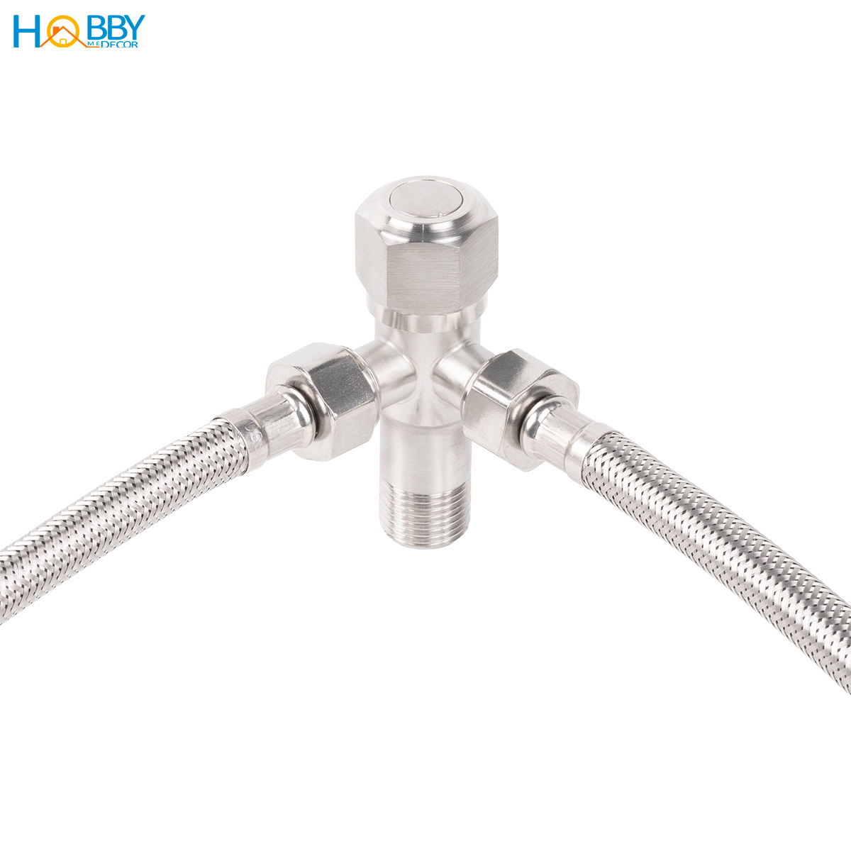 Van chia nước góc vuông ra 2 đầu ren 21 inox 304 Hobby home decor DNV1