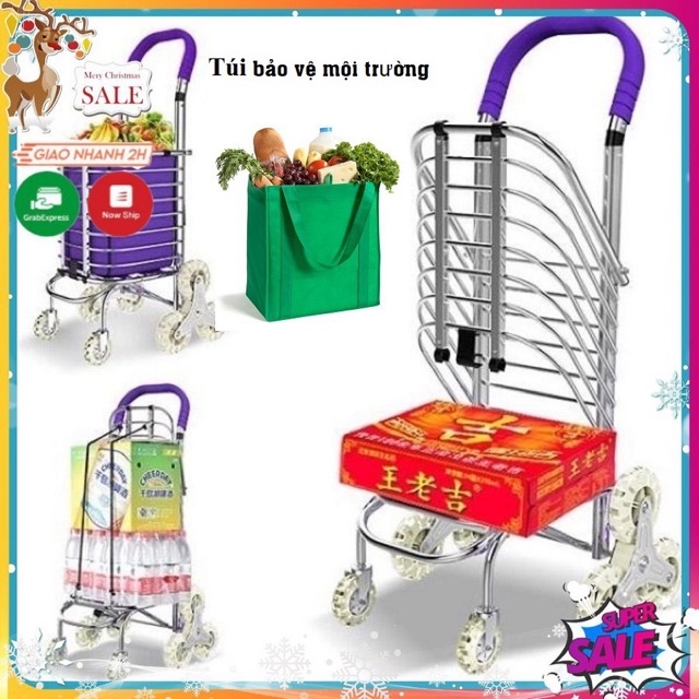 Xe kéo đi chợ 3 bánh leo cầu thang 801 có bánh điều hướng siêu nhẹ cao cấp (tay nắm và bánh màu ngẫu nhiên)