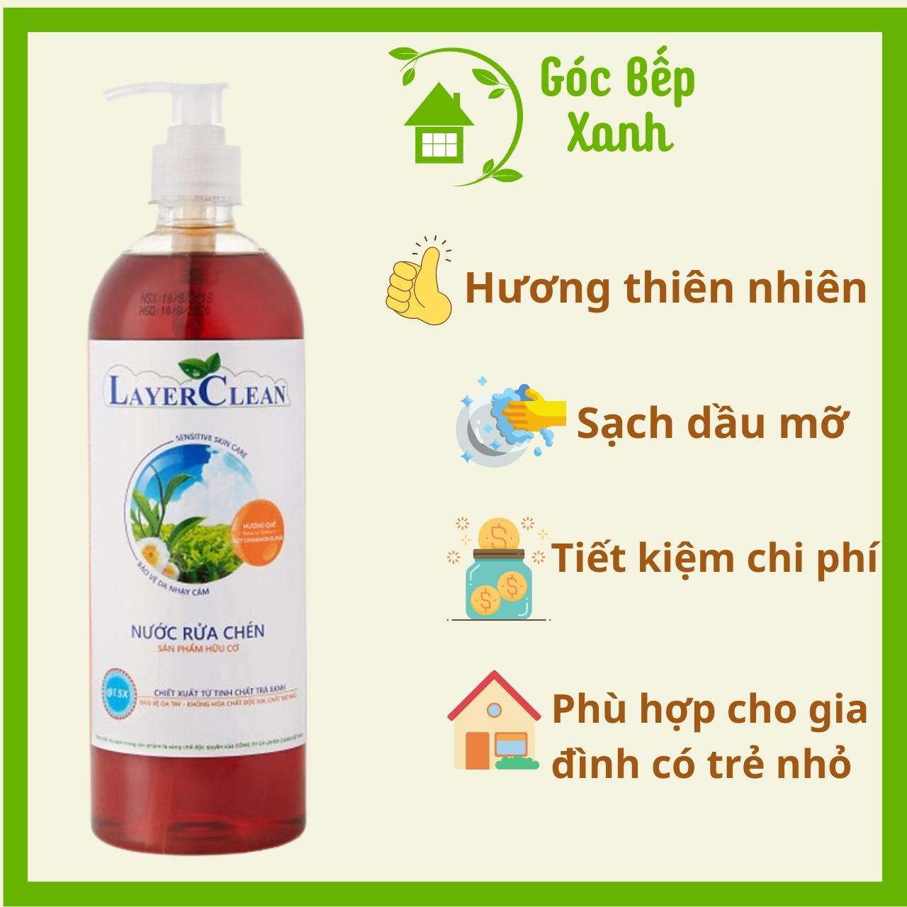 ComBo: 2 Nước Rửa Chén Hữu Cơ Layer Clean - Hương Quế, Thể Tích: 800ml