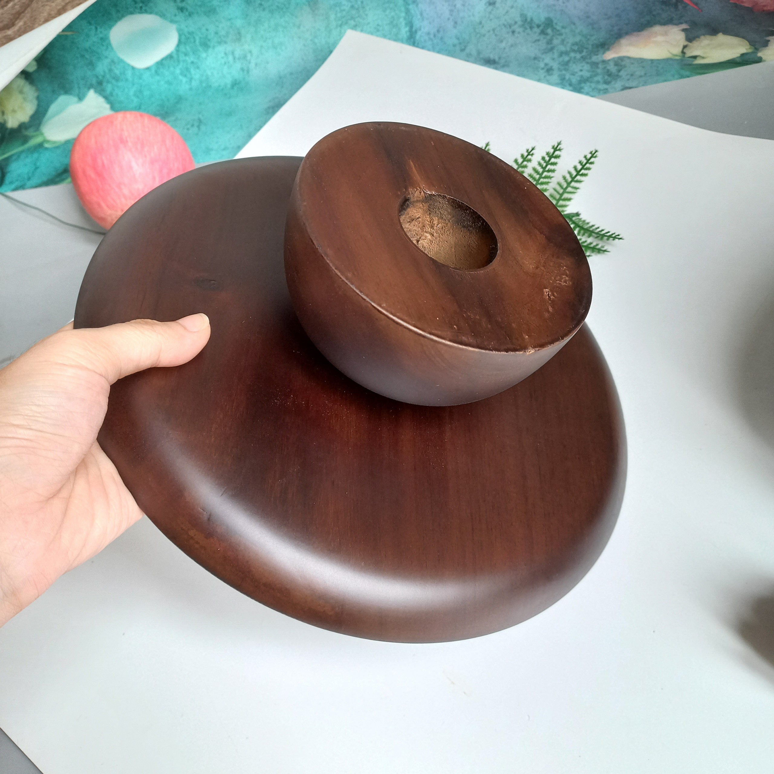 Đĩa Cao Gỗ Keo Màu Óc Chó Đựng Bánh Gato, Bánh Ngọt, Hoa Quả, Cake Stand, Mâm Bồng