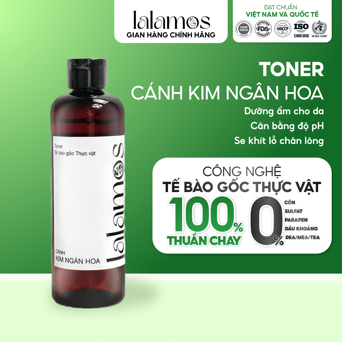 Toner Cánh Kim Ngân Hoa Lalamos Dưỡng Ẩm Và Se Khít Lỗ Chân Lông 250ml