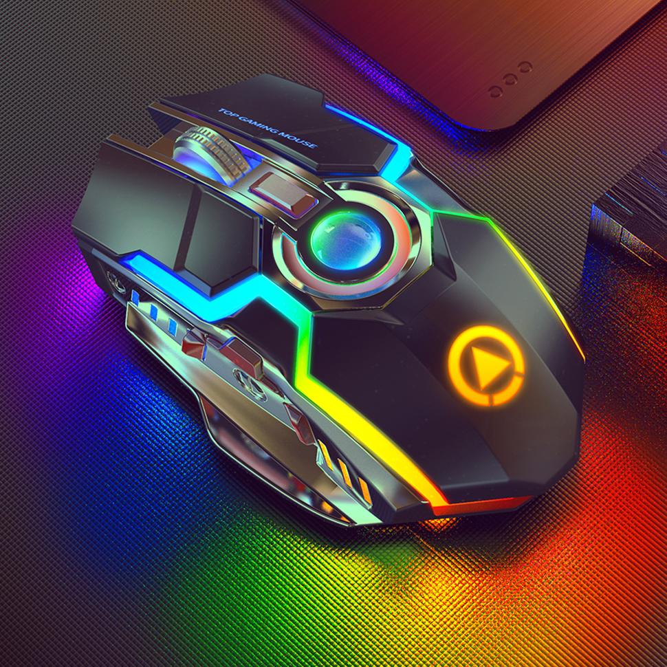 Im Lặng Sạc Chuột Chơi Game Không Dây Streamer RGB Nhiều Màu Sắc Đèn Có Thể Điều Chỉnh Backlit Nút USB 2.4G Chuột Cho Máy Tính Laptop