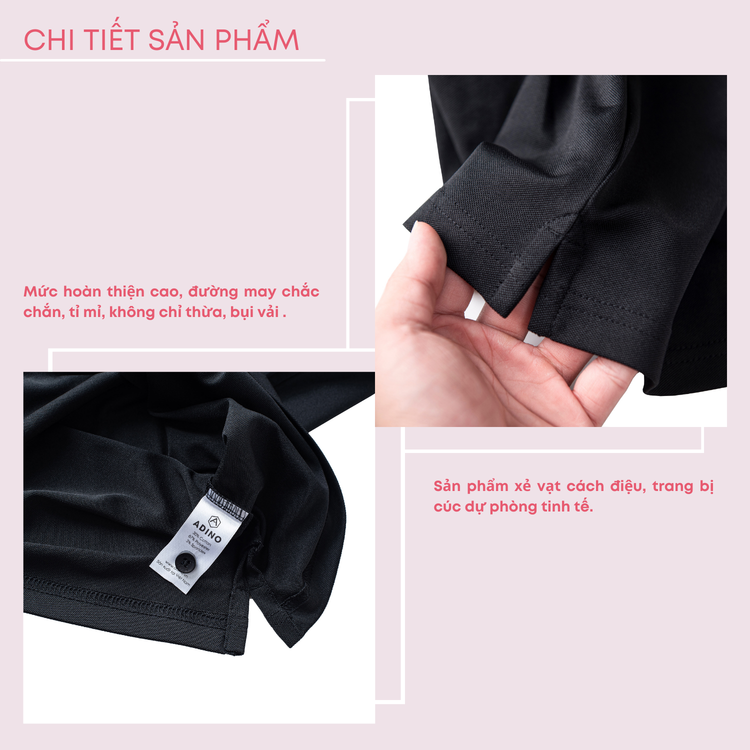Áo thun có cổ nữ màu đen phối viền ADINO vải polyester cotton không bai xù dáng công sở slimfit hơi ôm trẻ trung APN04