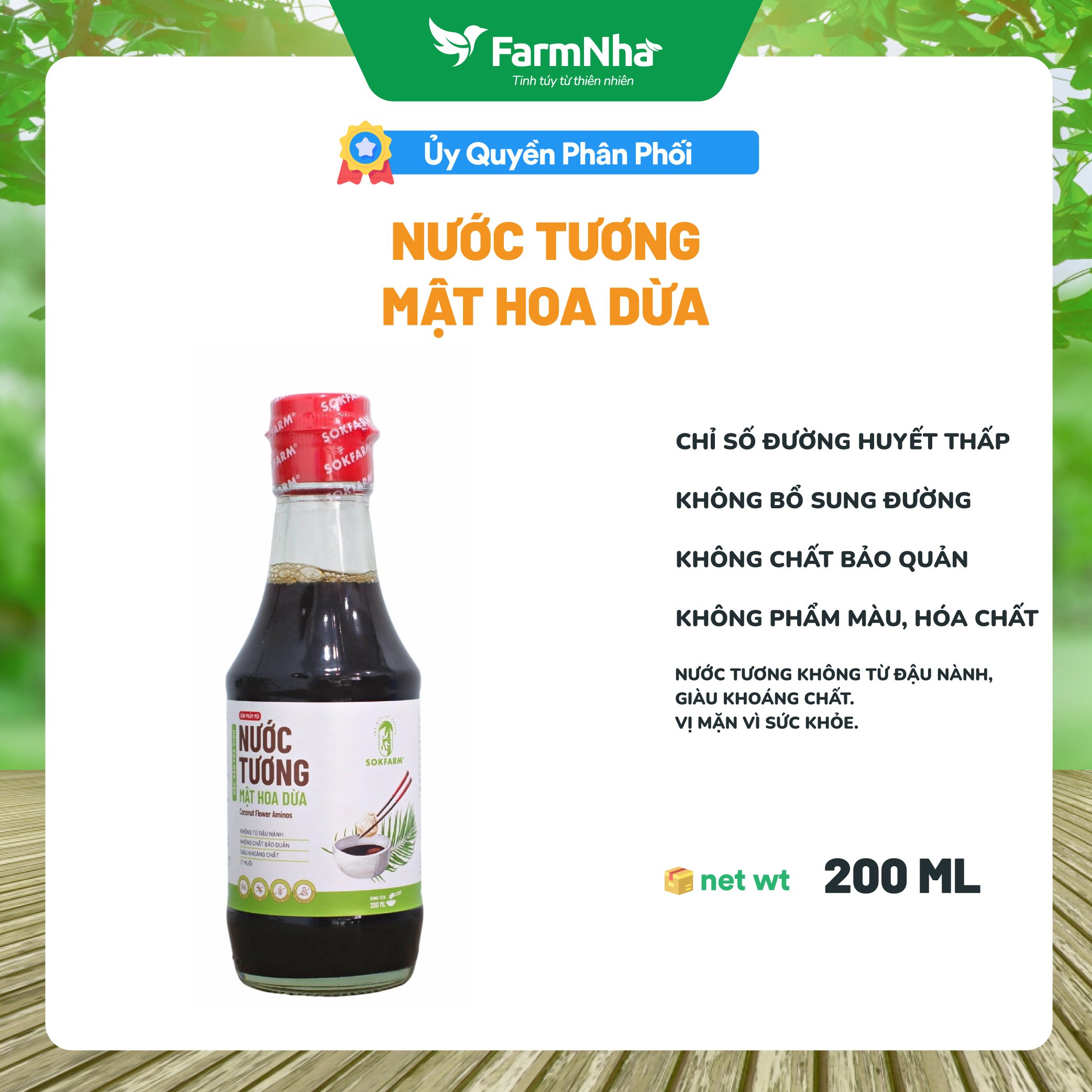 Nước Tương Mật Hoa Dừa Sokfarm - Lên men từ mật hoa dừa và không từ Đậu Nành, hàm lượng muối thấp bảo vệ sức khỏe