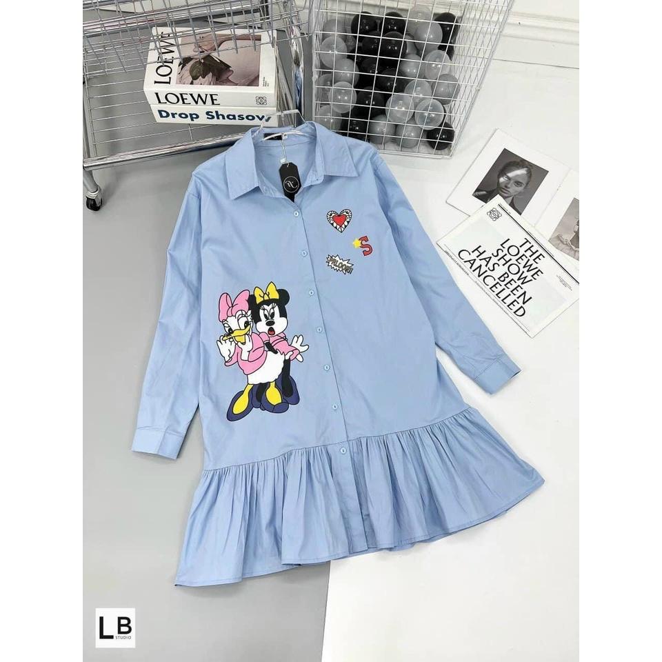 Đầm suông cổ áo sơ mi họa tiết hoạt hình kết hợp đuôi cá siêu cute, xinh xắn dành cho các nàng đi chơi, dạo phố